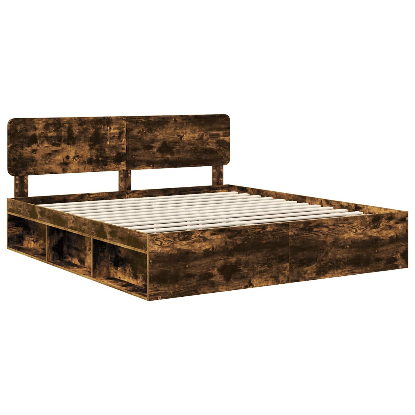vidaXL Bed Frame Smoked Oak 200 x 200 cm Solid Pine Wood