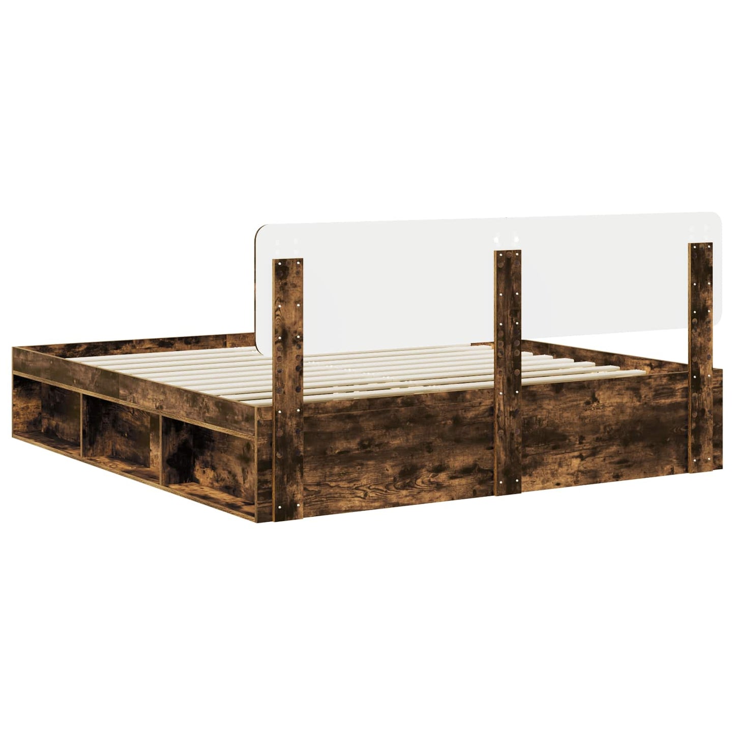 vidaXL Bed Frame Smoked Oak 200 x 200 cm Solid Pine Wood