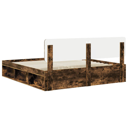 vidaXL Bed Frame Smoked Oak 200 x 200 cm Solid Pine Wood