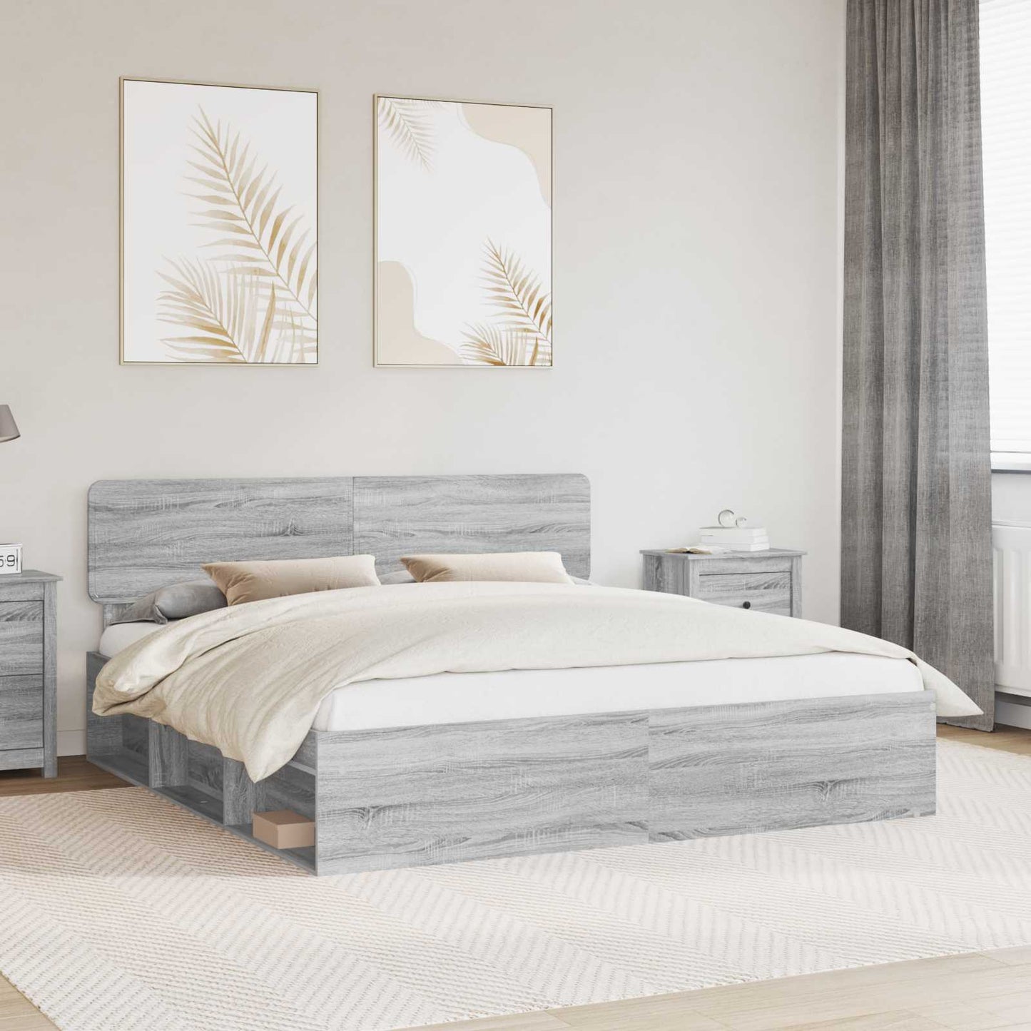 vidaXL Bed Frame Grey Sonoma 200 x 200 cm Solid Pine Wood