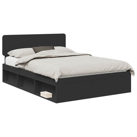 vidaXL Bed Frame with Headboard Black 160 x 200 cm Solid Pine Wood