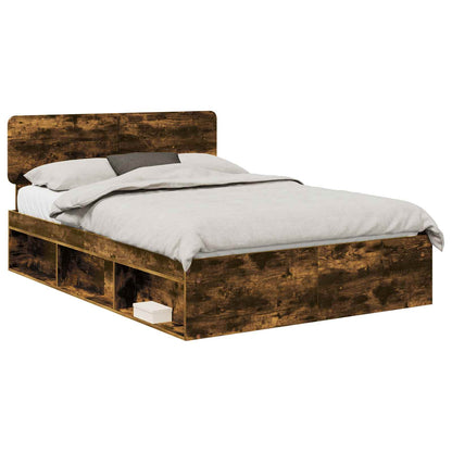vidaXL Bed Frame Smoked Oak 160 x 200 cm Solid Pine Wood