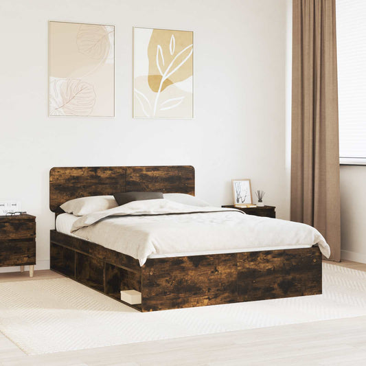 vidaXL Bed Frame Smoked Oak 153 x 203 cm Solid Pine Wood