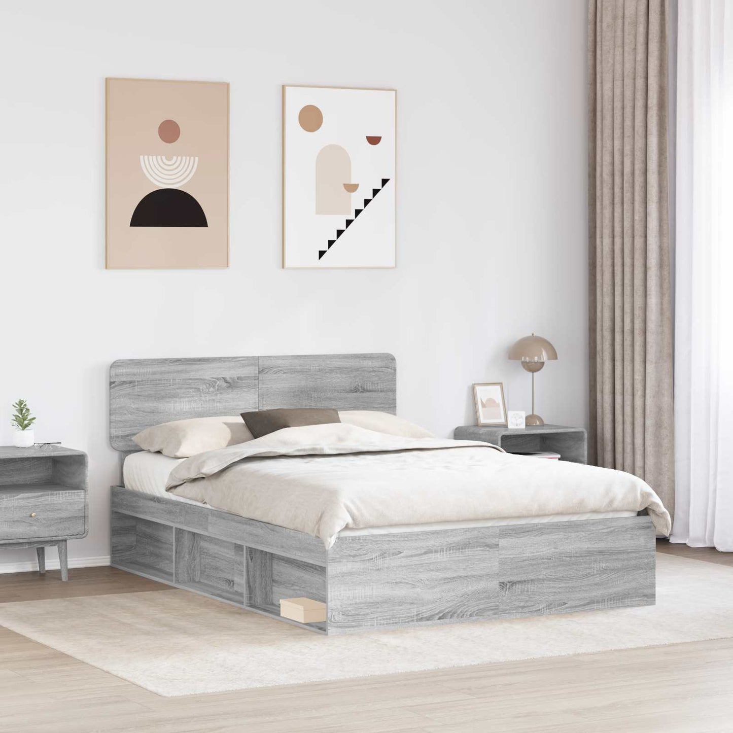 vidaXL Bed Frame Grey Sonoma 150 x 200 cm Solid Pine Wood