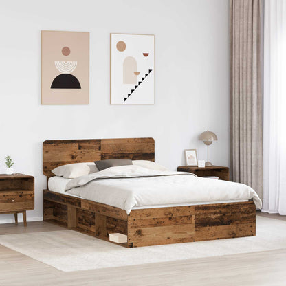 vidaXL Bed Frame with Headboard Old Wood 150 x 200 cm Solid Pine Wood