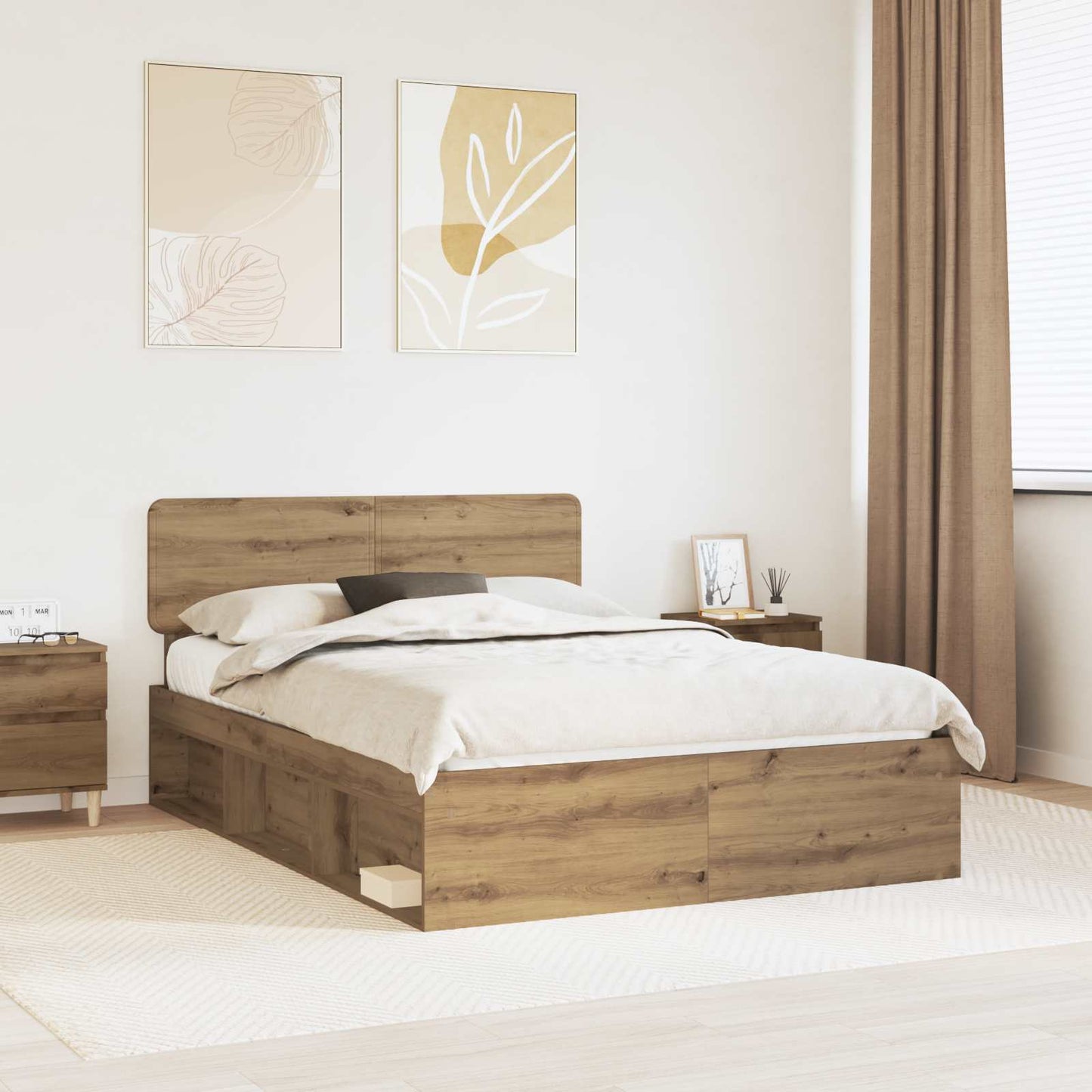 vidaXL Bed Frame Artisian Oak 135 x 190 cm Solid Pine Wood