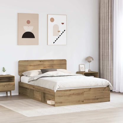 vidaXL Bed Frame Artisian Oak 135 x 190 cm Solid Pine Wood