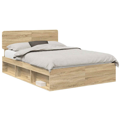vidaXL Bed Frame with Headboard Sonoma 140 x 200 cm Solid Pine Wood