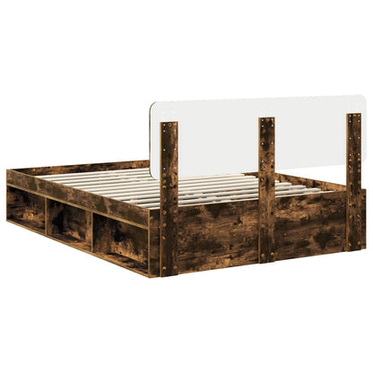 vidaXL Bed Frame Smoked Oak 140 x 200 cm Solid Pine Wood
