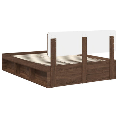 vidaXL Bed Frame with Headboard Brown Oak 140 x 200 cm Solid Pine Wood
