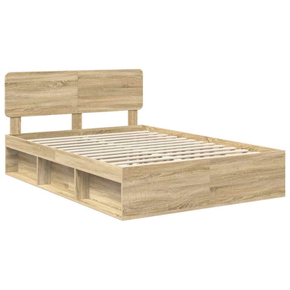 vidaXL Bed Frame with Headboard Sonoma 140 x 190 cm Solid Pine Wood