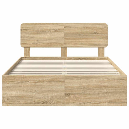 vidaXL Bed Frame with Headboard Sonoma 140 x 190 cm Solid Pine Wood