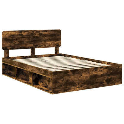 vidaXL Bed Frame Smoked Oak 140 x 190 cm Solid Pine Wood