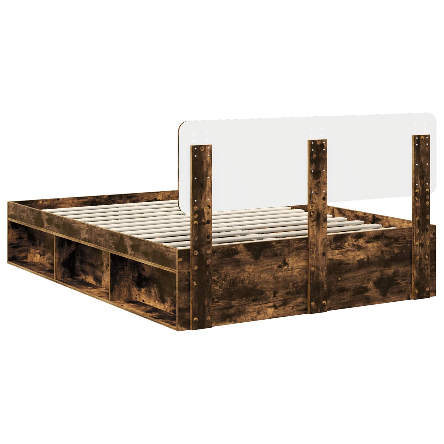 vidaXL Bed Frame Smoked Oak 140 x 190 cm Solid Pine Wood