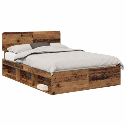 vidaXL Bed Frame with Headboard Old Wood 140 x 190 cm Solid Pine Wood