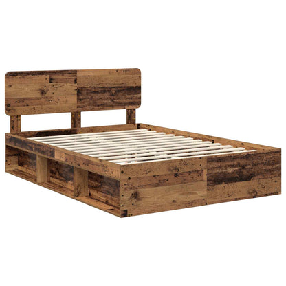vidaXL Bed Frame with Headboard Old Wood 140 x 190 cm Solid Pine Wood