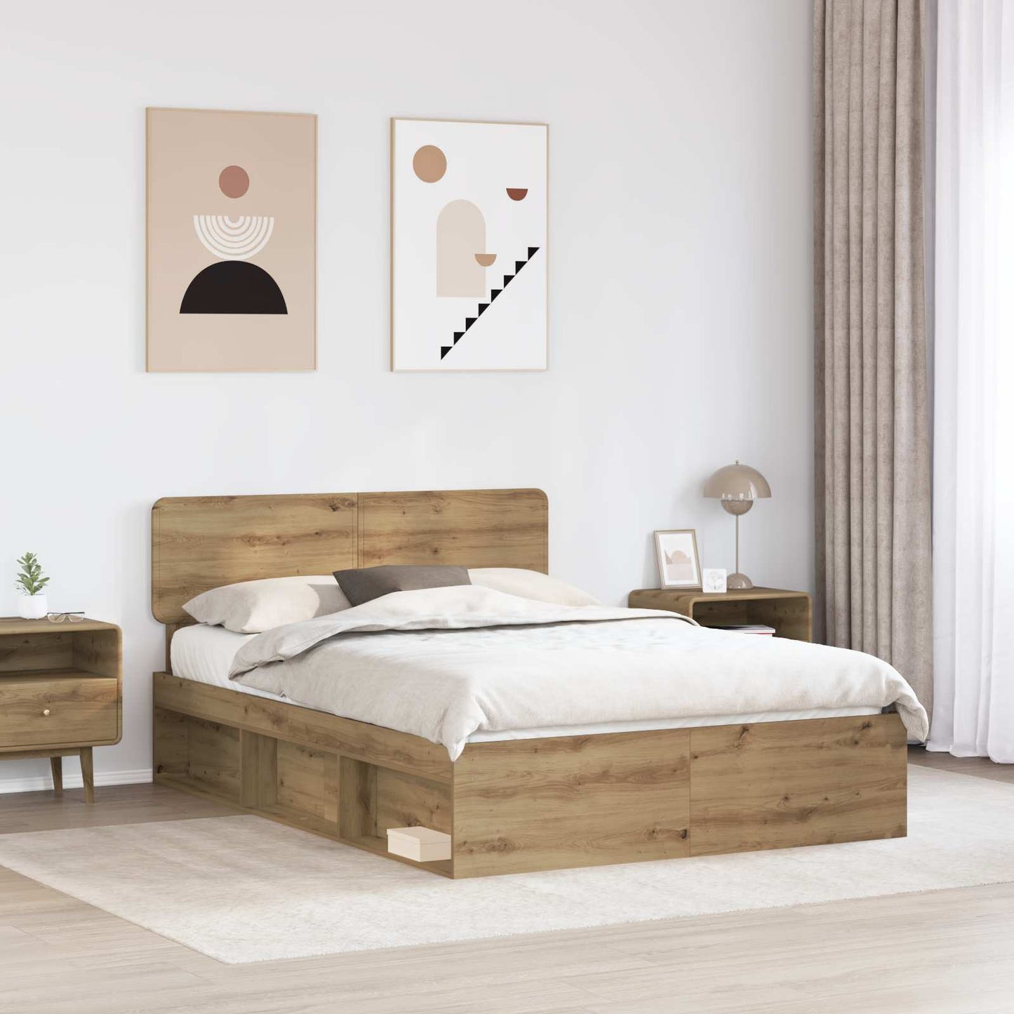 vidaXL Bed Frame Artisian Oak 140 x 190 cm Solid Pine Wood