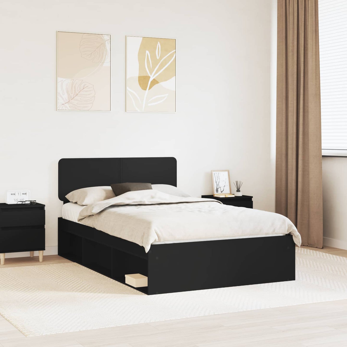vidaXL Bed Frame with Headboard Black 135 x 190 cm Solid Pine Wood