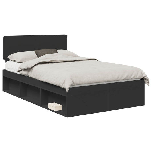 vidaXL Bed Frame with Headboard Black 135 x 190 cm Solid Pine Wood