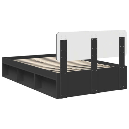 vidaXL Bed Frame with Headboard Black 135 x 190 cm Solid Pine Wood