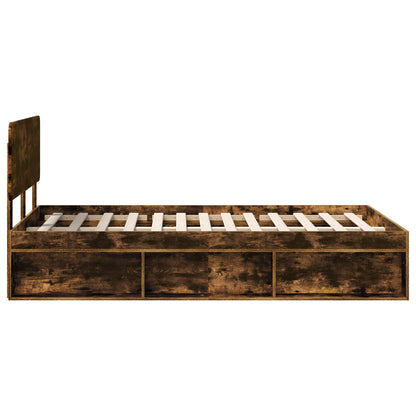 vidaXL Bed Frame Smoked Oak 135 x 190 cm Solid Pine Wood