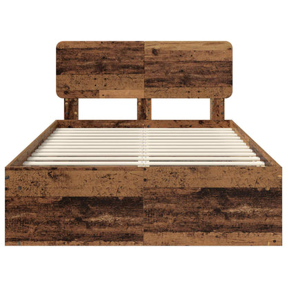 vidaXL Bed Frame with Headboard Old Wood 135 x 190 cm Solid Pine Wood