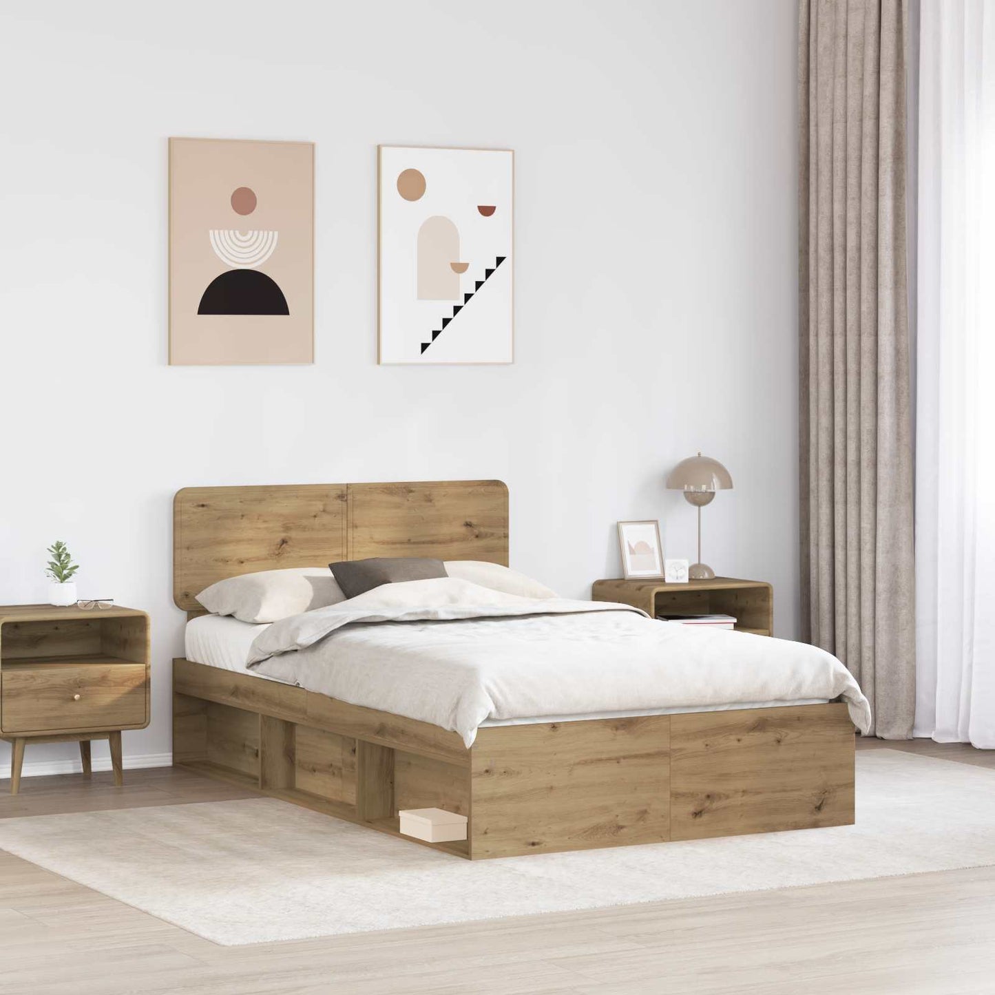 vidaXL Bed Frame Artisian Oak 120 x 200 cm Solid Pine Wood