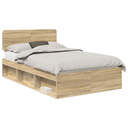 vidaXL Bed Frame with Headboard Sonoma 120 x 190 cm Solid Pine Wood