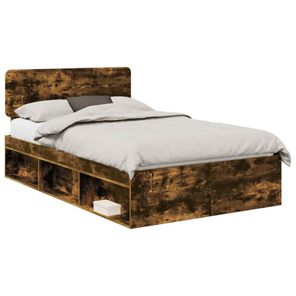 vidaXL Bed Frame Smoked Oak 120 x 190 cm Solid Pine Wood
