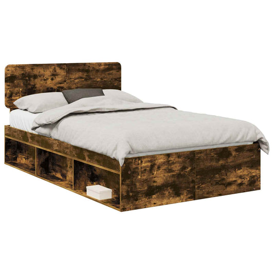 vidaXL Bed Frame Smoked Oak 120 x 190 cm Solid Pine Wood