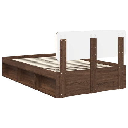 vidaXL Bed Frame with Headboard Brown Oak 120 x 190 cm Solid Pine Wood