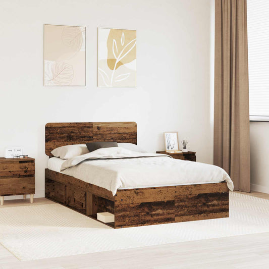 vidaXL Bed Frame with Headboard Old Wood 120 x 190 cm Solid Pine Wood
