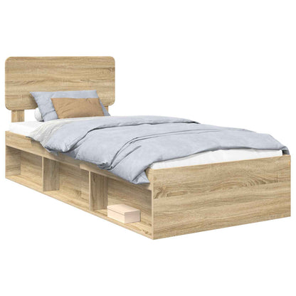 vidaXL Bed Frame with Headboard Sonoma 100 x 200 cm Solid Pine Wood