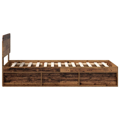 vidaXL Bed Frame with Headboard Old Wood 100 x 200 cm Solid Pine Wood