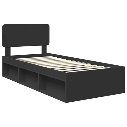vidaXL Bed Frame with Headboard Black 90 x 200 cm Solid Pine Wood