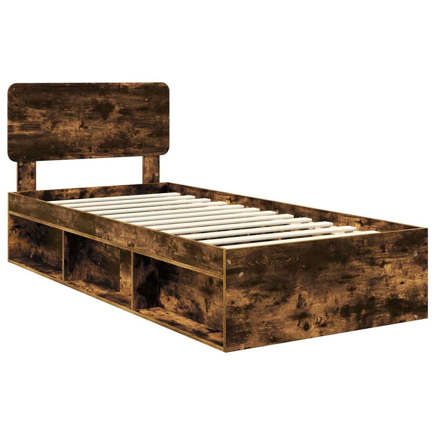 vidaXL Bed Frame with Headboard Smoked Oak 90 x 200 cm Solid Pine Wood