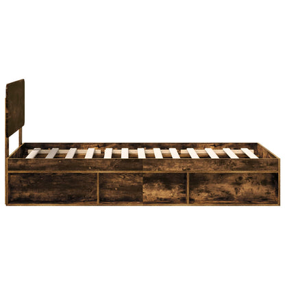 vidaXL Bed Frame with Headboard Smoked Oak 90 x 200 cm Solid Pine Wood