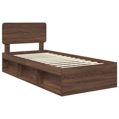 vidaXL Bed Frame with Headboard Brown Oak 90 x 200 cm Solid Pine Wood