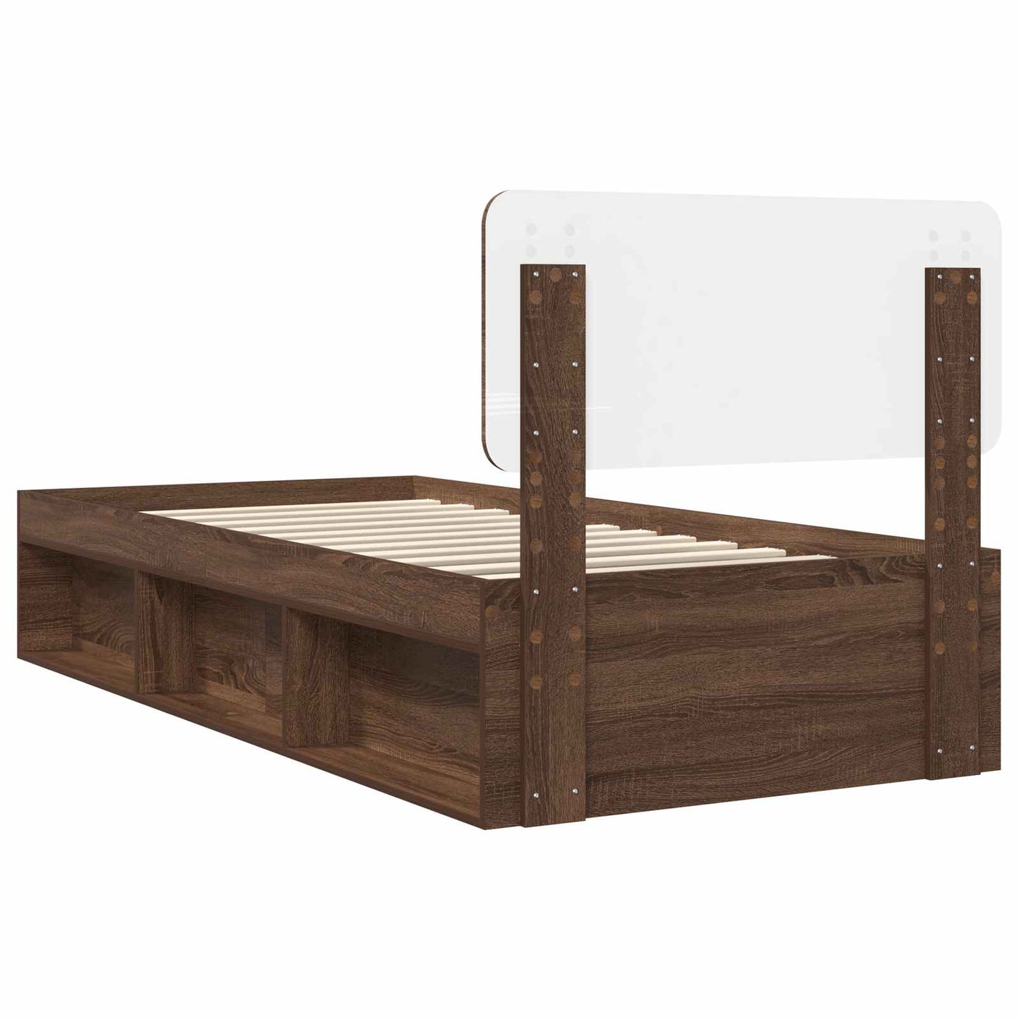 vidaXL Bed Frame with Headboard Brown Oak 90 x 200 cm Solid Pine Wood