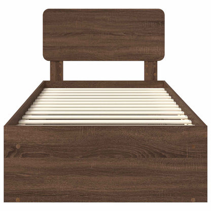 vidaXL Bed Frame with Headboard Brown Oak 90 x 200 cm Solid Pine Wood