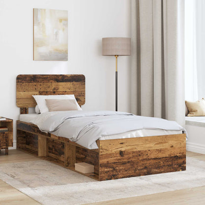 vidaXL Bed Frame with Headboard Old Wood 90 x 200 cm Solid Pine Wood
