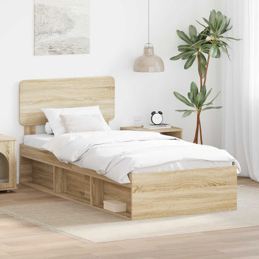 vidaXL Bed Frame with Headboard Sonoma 90 x 190 cm Solid Pine Wood