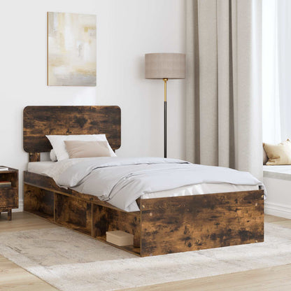 vidaXL Bed Frame with Headboard Smoked Oak 90 x 190 cm Solid Pine Wood
