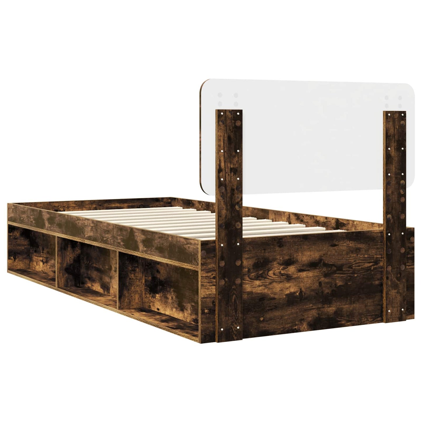 vidaXL Bed Frame with Headboard Smoked Oak 90 x 190 cm Solid Pine Wood