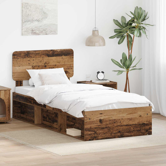 vidaXL Bed Frame with Headboard Old Wood 90 x 190 cm Solid Pine Wood