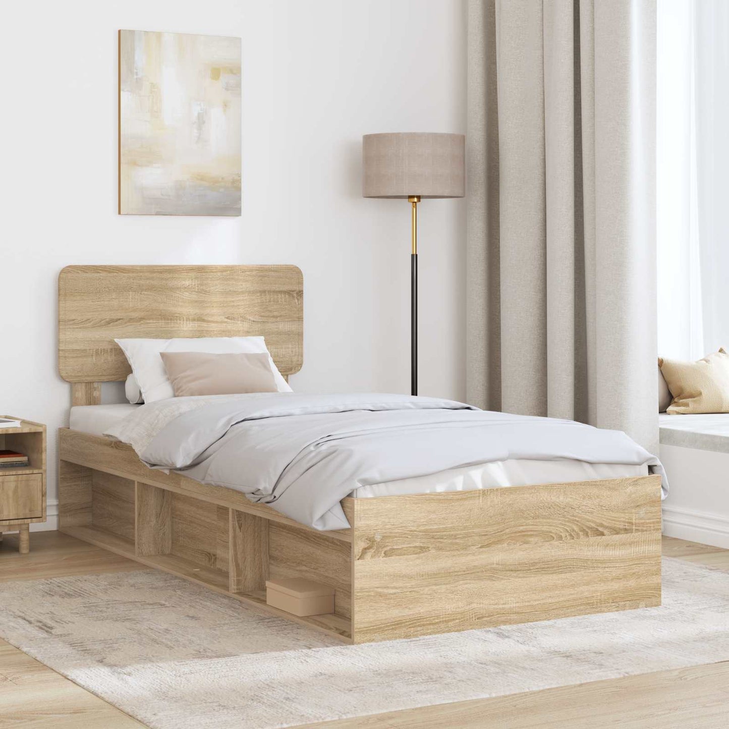 vidaXL Bed Frame with Headboard Sonoma Oak 75 x 190 cm Solid Pine Wood