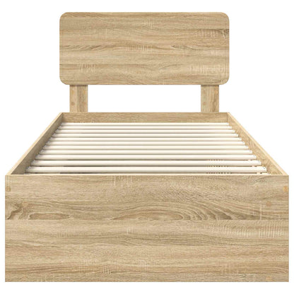 vidaXL Bed Frame with Headboard Sonoma Oak 75 x 190 cm Solid Pine Wood