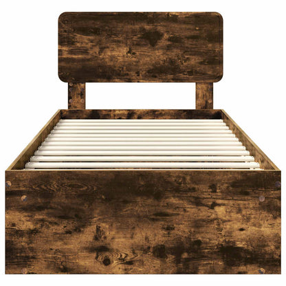 vidaXL Bed Frame with Headboard Smoked Oak 75 x 190 cm Solid Pine Wood