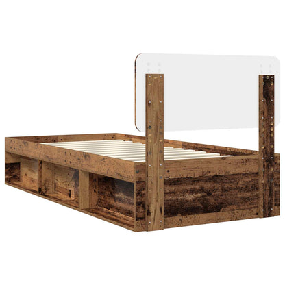 vidaXL Bed Frame with Headboard Old Wood 75 x 190 cm Solid Pine Wood