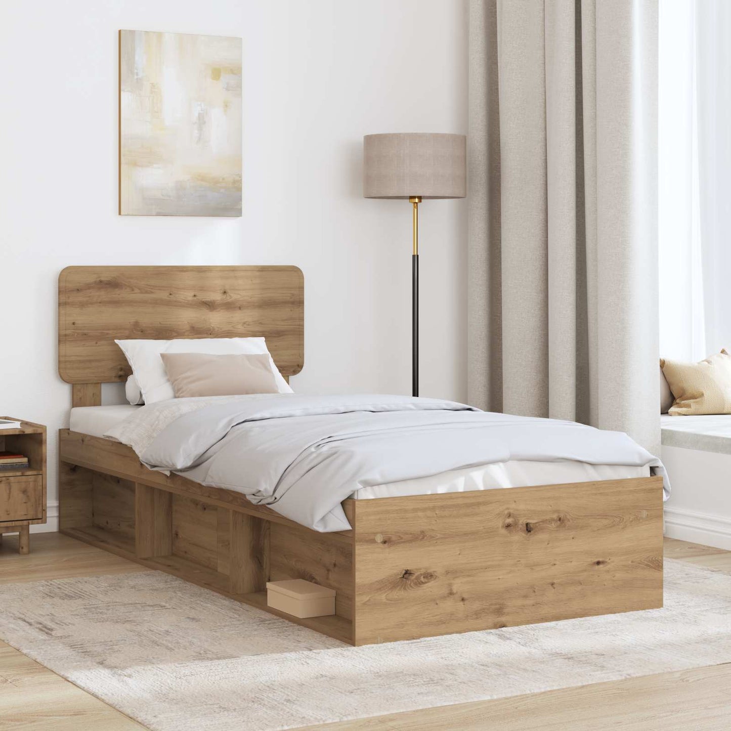 vidaXL Bed Frame Artisian Oak 75 x 190 cm Solid Pine Wood